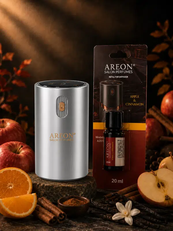 Areon Aromatik Difüzör Gümüş (Klasik Metal) + Apple Cinnamon