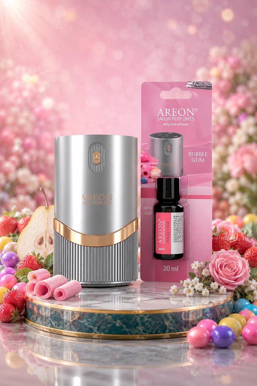 Areon Aromatik Difüzör Gümüş (Lux Metal) + Bubble Gum