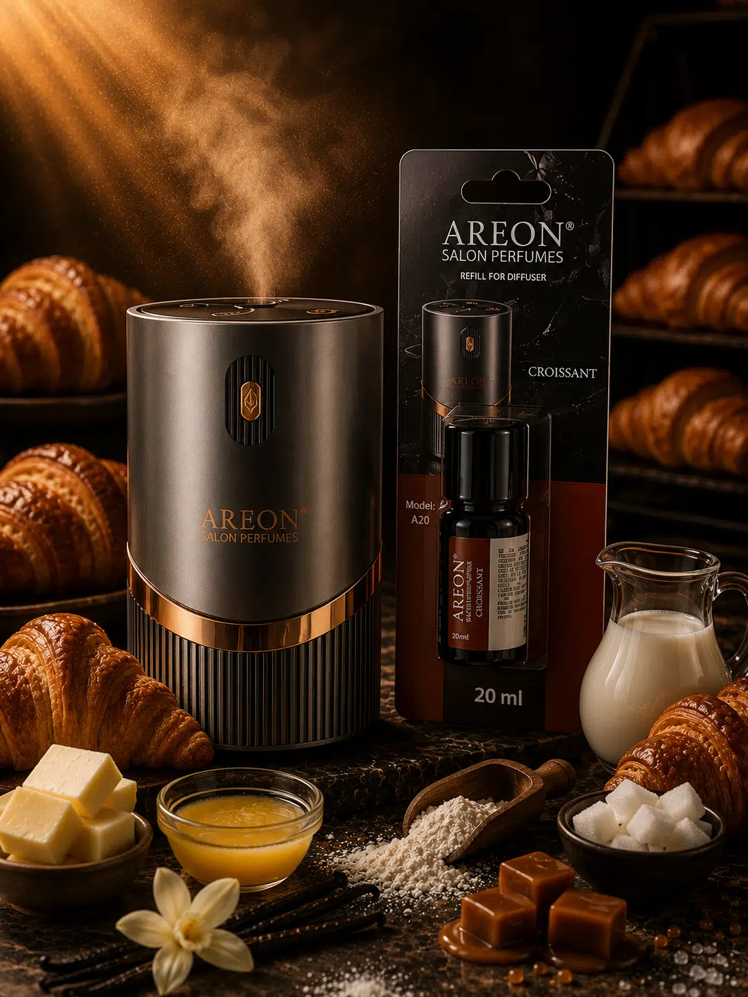 Areon Aromatik Difüzör Gümüş (Lux Metal) + Croissant